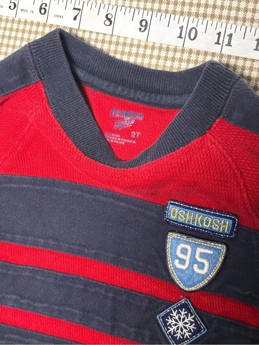 OshKosh B'gosh Red Long-Sleeve Top with Navy Stripes Size 2T